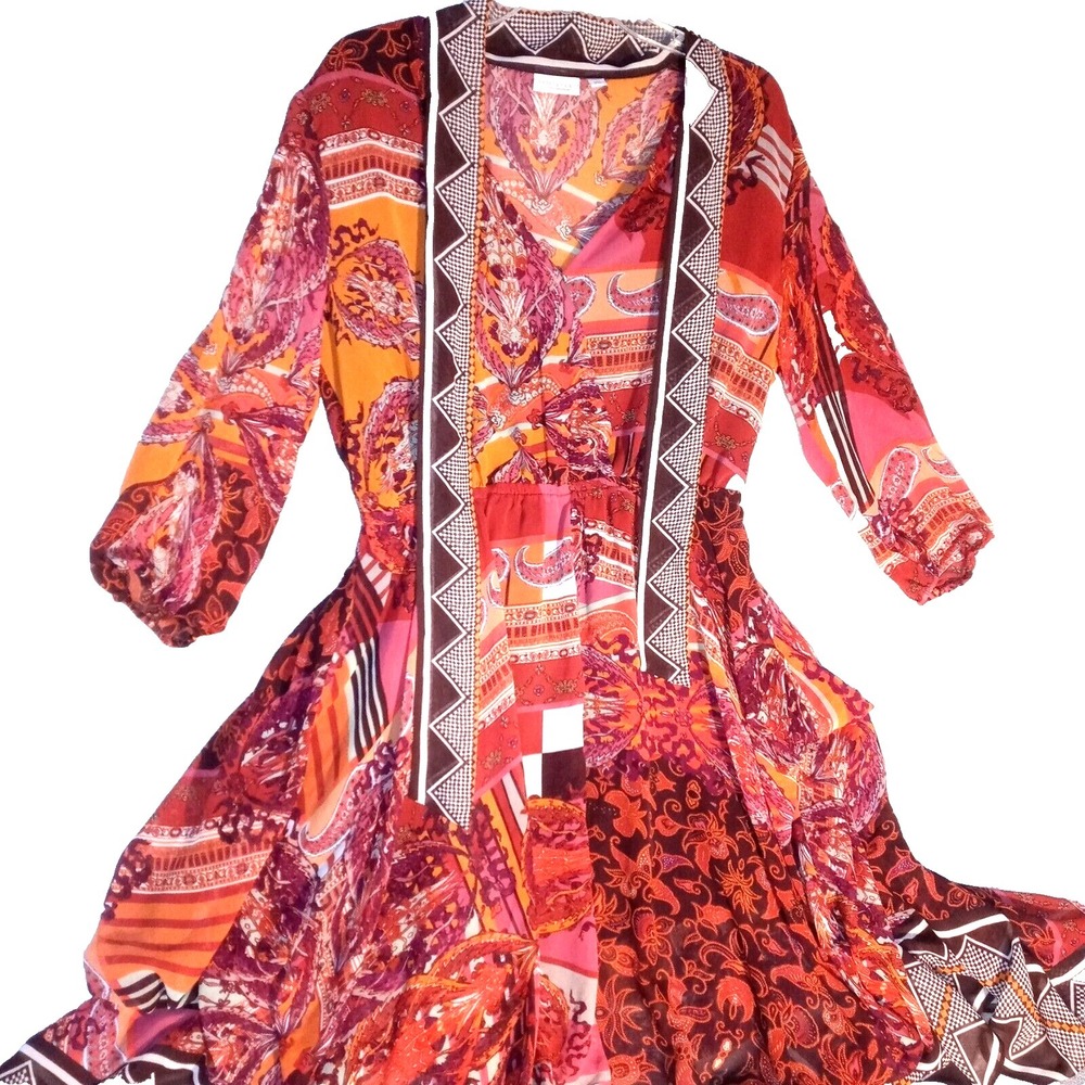 Eva Mendes Dress Large Runaway Flowing Sheer Lined Scarf Light Fit & Flare